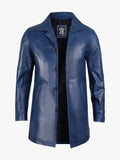 Men's 3/4 Length Blue Waxed Leather Car Coat