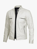 Men’s Biker Off White Leather Café Racer Jacket