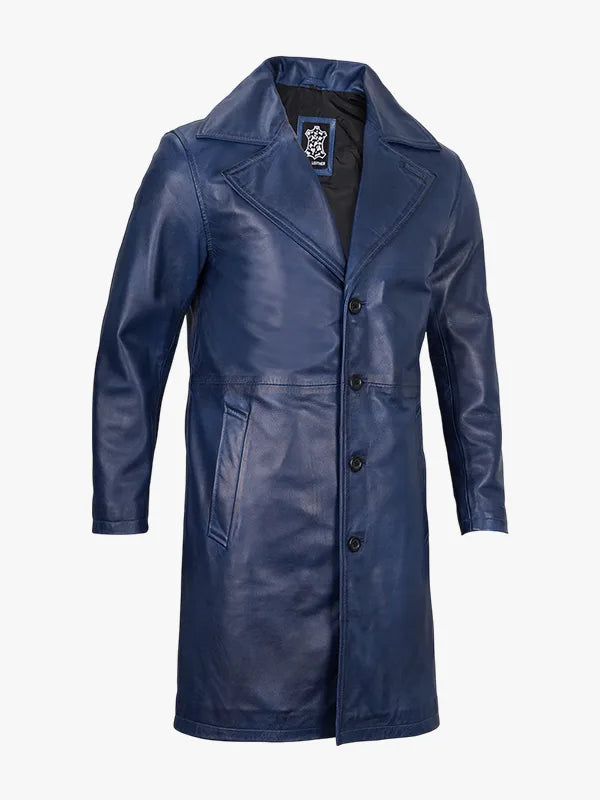 Men's Blue Leather Car Coat