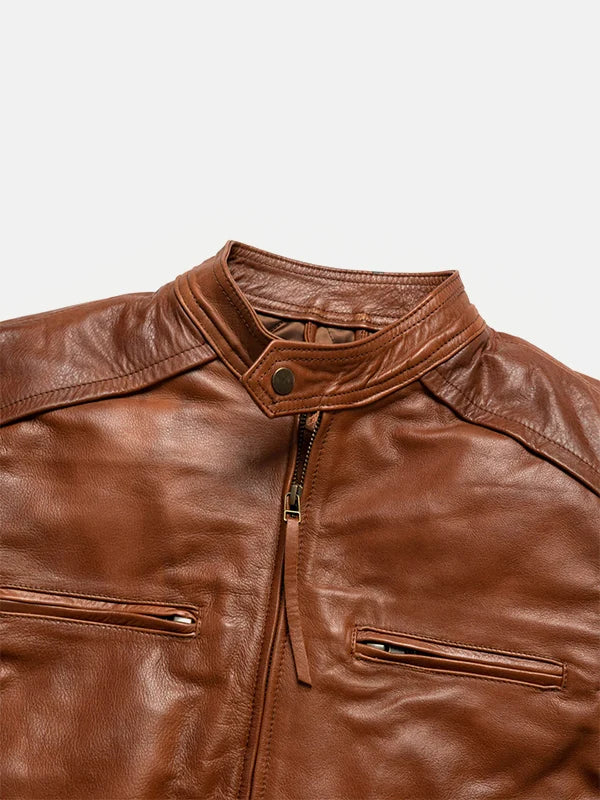 Men's Brown Thompson Leather Biker Jacket