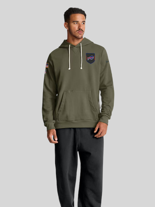 Men's Buffalo Bills 49ers Nike Olive 2025 Salute to Service Sideline Standard Issue Dri FIT Hoodie