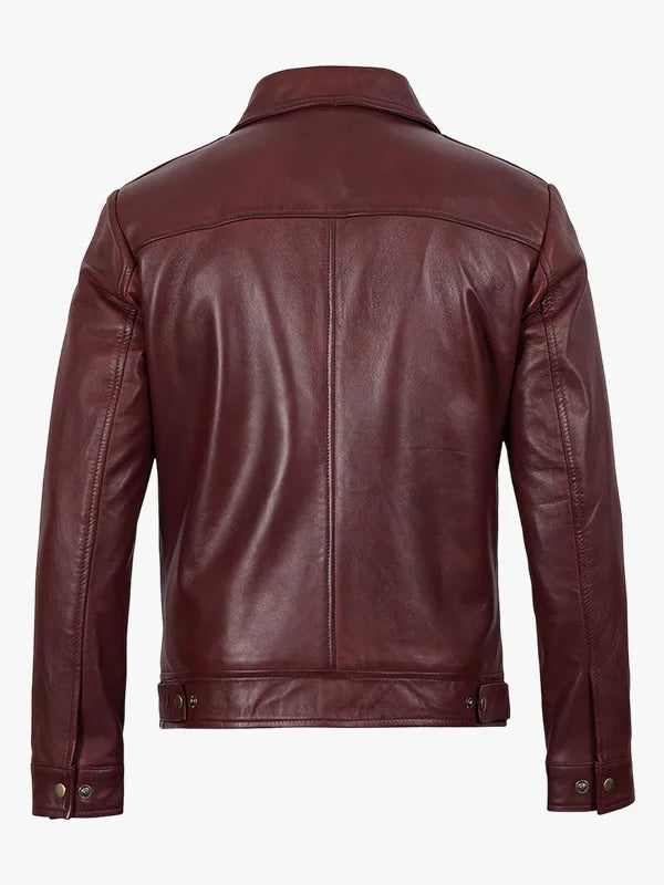 Men's Burgundy Harrington Leather Jacket