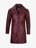 Men's Burgundy Real Leather Car Coat
