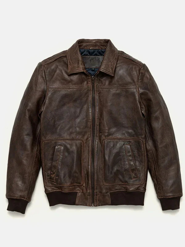 Men's Maverick Brown Leather Bomber Jacket