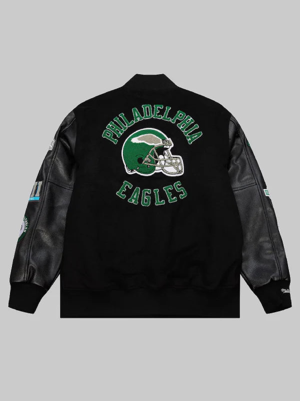 Men's Mitchell & Ness Black Philadelphia Eagles Blackout Collection Vintage Logo Full-Snap Varsity Jacket