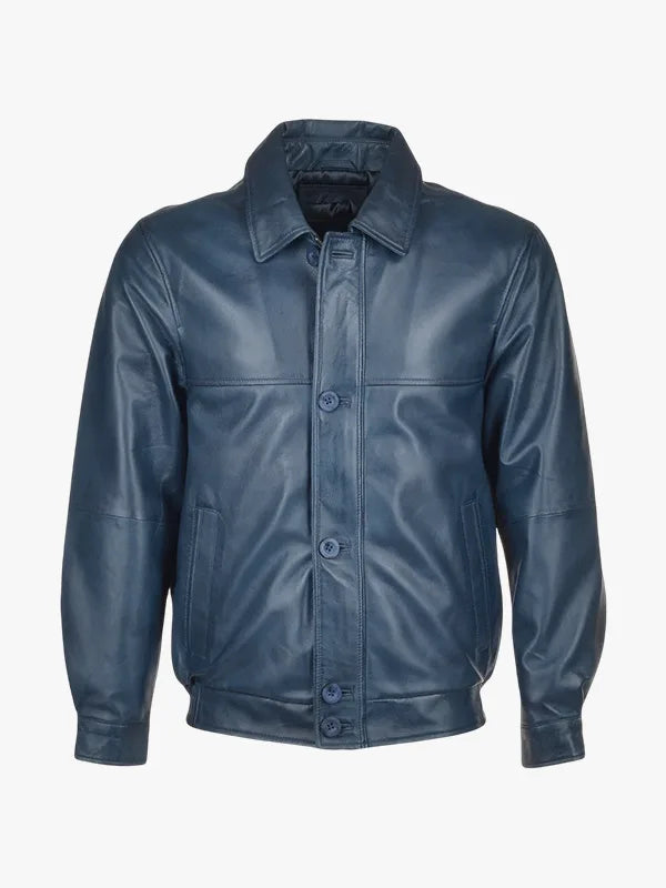 Men’s Navy Blue Blouson Leather Jacket