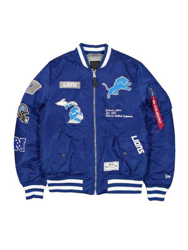 Men_s New Era x Alpha Industries Blue Detroit Lions MA-1 Full-Zip Bomber Jacket