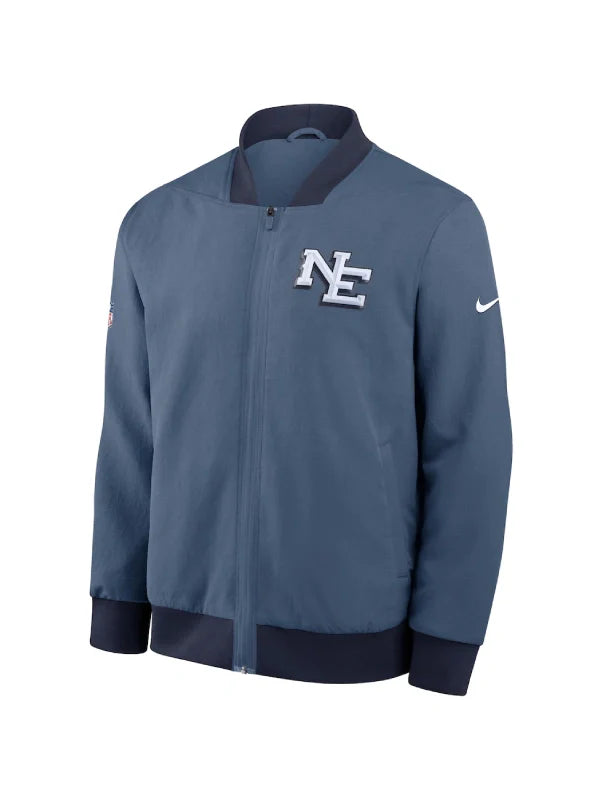 Men_s Nike Storm Blue New England Patriots 2025 Rivalries Collection Sideline Full-Zip Bomber Jacket