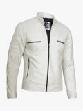 Men’s Off White Distressed Café Racer Leather Jacket