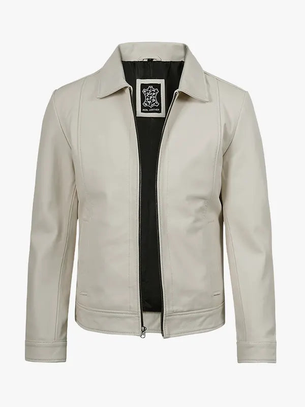 Men’s Off White Leather Harrington Jacket