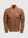 Men's Quilted Tan Brown Bomber Jacket