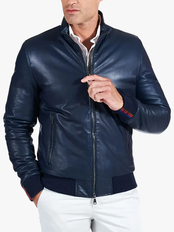 Men's Roy Bomber Leather Blue Jacket