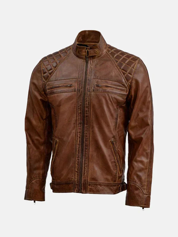 Men's Tan Brown Waxed Leather Jacket