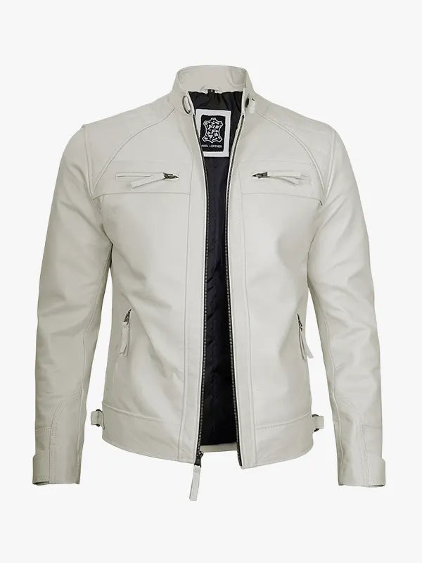 Men’s Vintage Off White Café Racer Leather Jacket