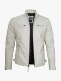 Men’s Vintage Off White Café Racer Leather Jacket