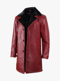 Men's Winter Maroon Leather Shearling Coat