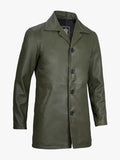 Mens 34 Length Green Leather Coat