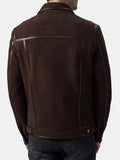 Mens Brown Suede Trucker Casual Leather Jacket Back