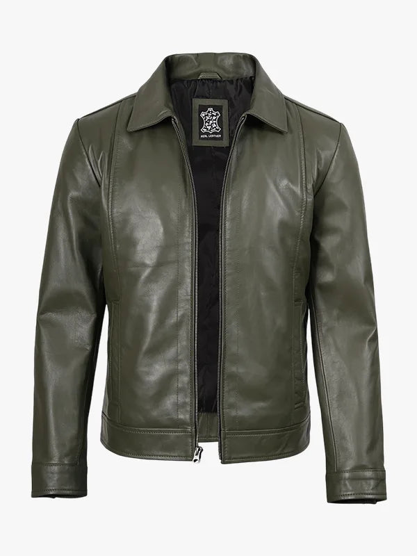Mens Classic Shirt Collar Leather Jacket