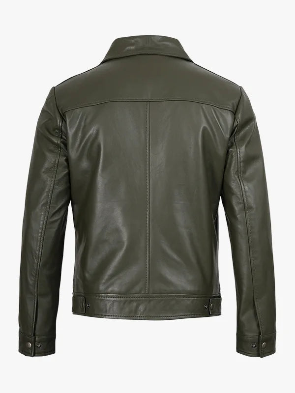 Mens Classic Shirt Collar Olive Green Jacket