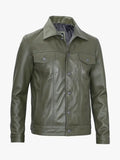 Mens Four Pockets Trucker Leather Jacket