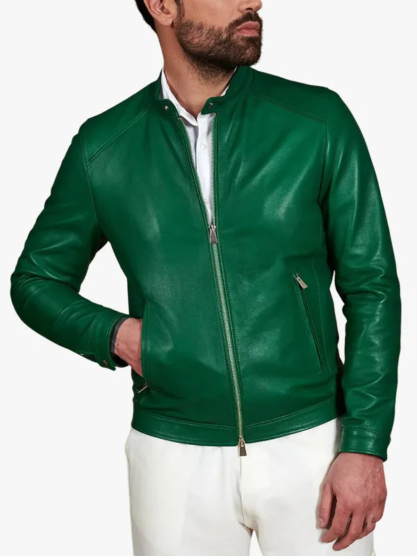 Mens Leather Green Jacket