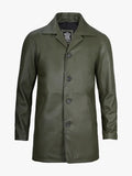 Mens Olive Green 34 Length Leather Coat