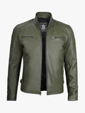 Mens Olive Green Cafe Racer Leather Jacket