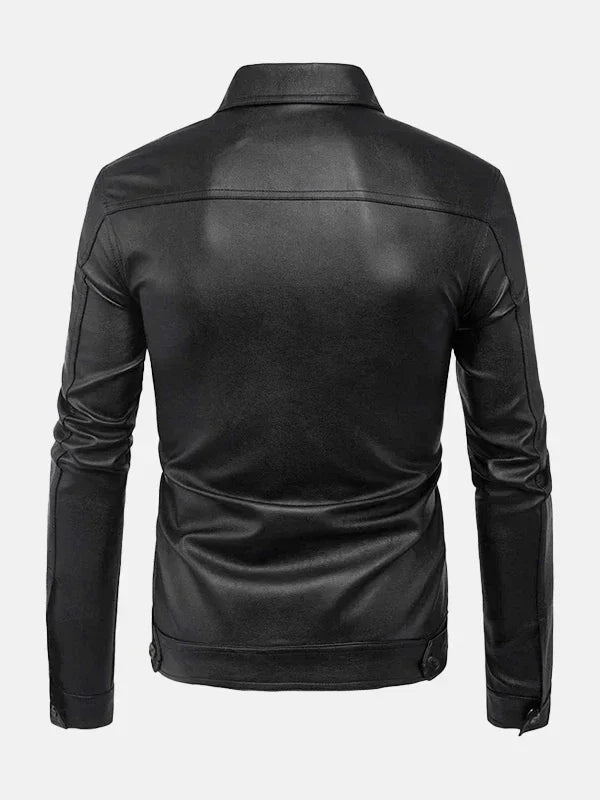Mens Turn Down Collar Leather Jacket Back