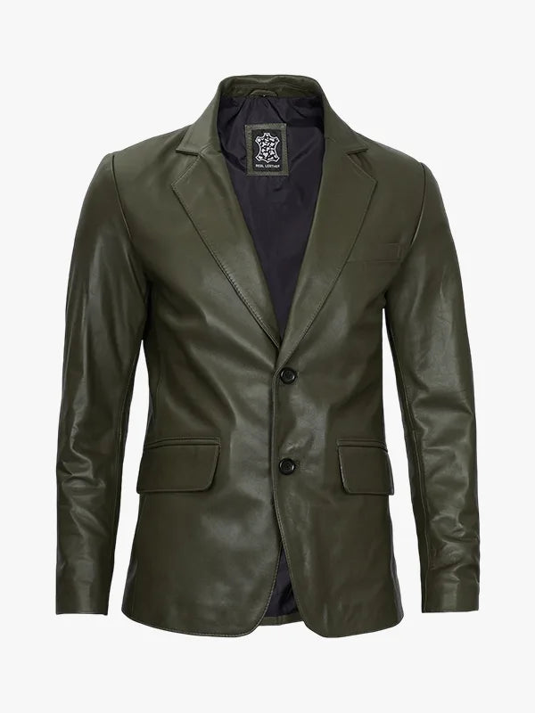 Mens Two Button Leather Blazer