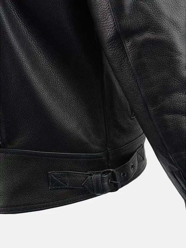 Mens Vented Black Black Biker Leather Jacket