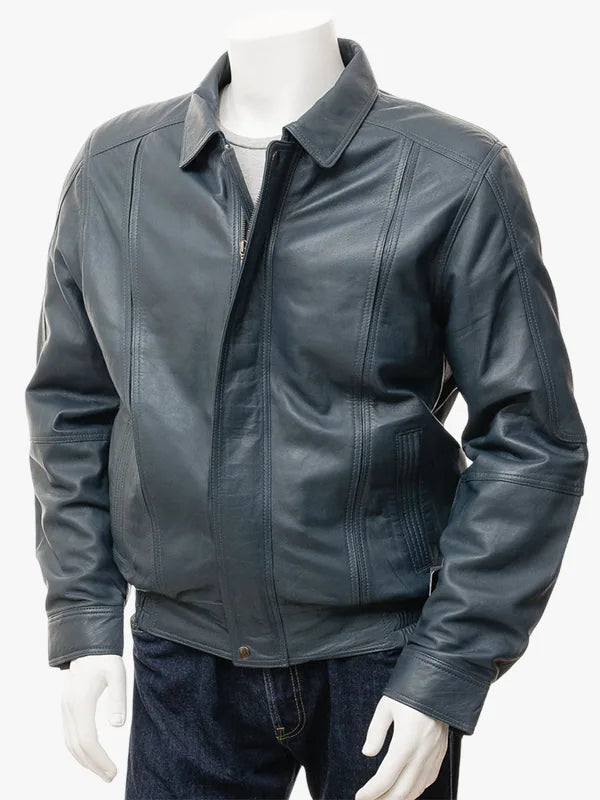 Mens Blue Rennes Leather Jacket