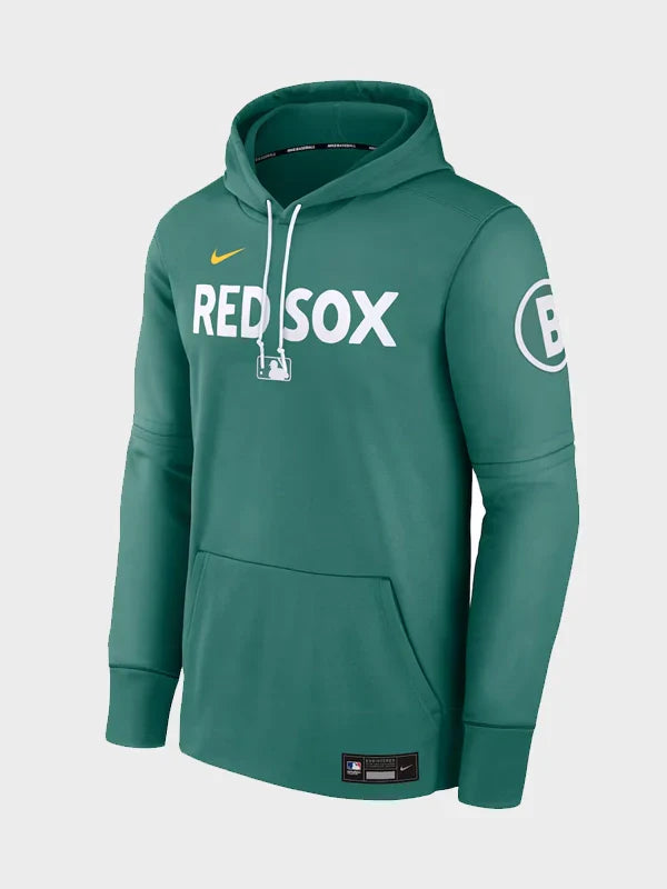 Mens Boston Red Sox Nike Green 2025 City Connect Authentic Collection Therma Pullover Hoodie