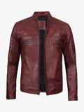 Mens Burgundy Cafe Racer Leather Jacket