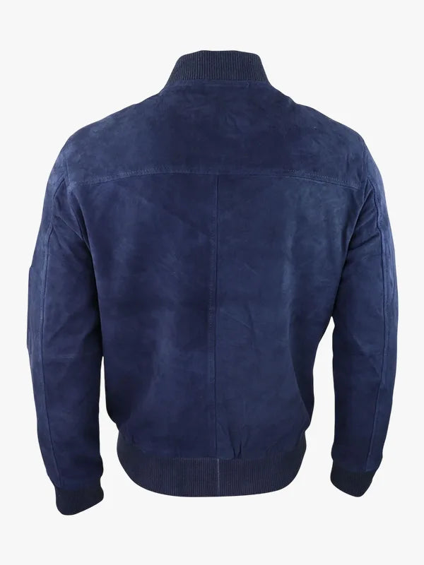 Mens Genuine Suede Bomber Blue Jacket