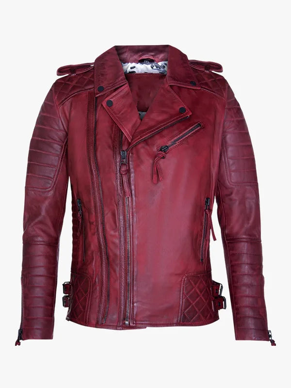 Mens Leather Biker Quilted Brando Motorcycle Jacket
