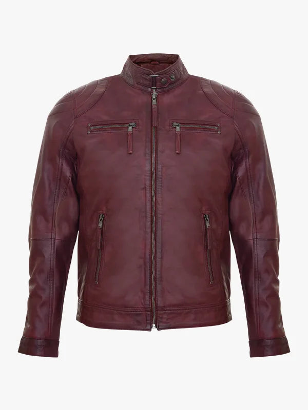 Mens Leather Biker Vintage Zipped Racing Jacket