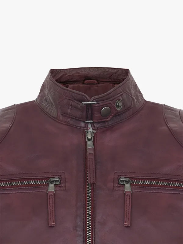 Mens Leather Biker Vintage Zipped Racing Men Jacket