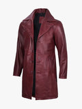 Mens Leather Burgundy Car Coat