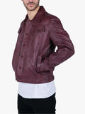 Mens Leather Shirt Jacket Burgundy Wine Retro Jeans Style Brando Classic