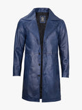 Mens Real Leather 3/4 Length Blue Car Coat