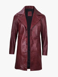 Mens Real Leather Burgundy Car Coat