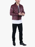 Mens Real Leather Shirt Jacket Burgundy Wine Retro Jeans Style Brando Classic
