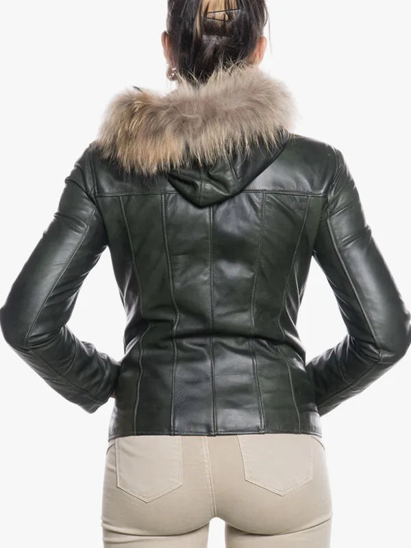 Michelina Cap Womens Green Hooded Jacket