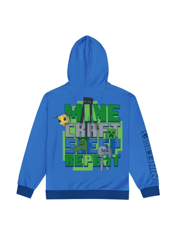 Minecraft Sleep Repeat Blue Zip-Up Hoodie