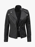 Monica Women’s Asymmetrical Black Leather Jacket