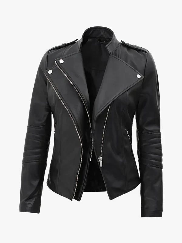 Monica Women’s Black Asymmetrical Leather Jacket
