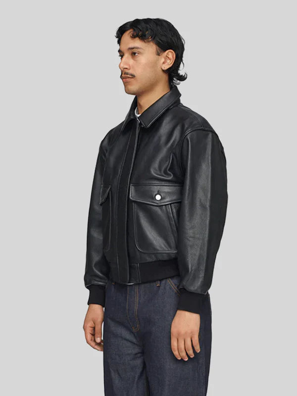 Mutimer Black Bomber Leather Jacket Black