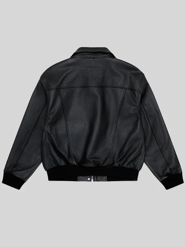 Mutimer Black Leather Bomber Jacket
