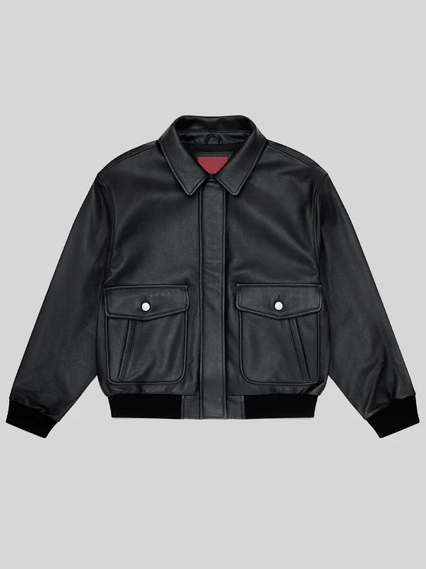 Mutimer Leather Bomber Jacket Black